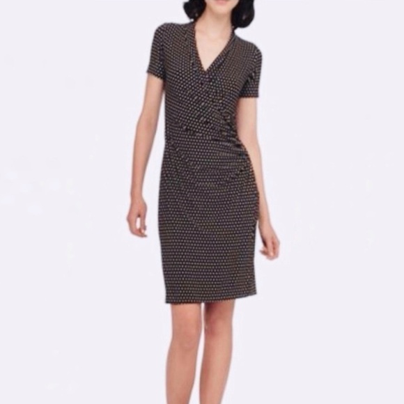 𝅺NORMA Kamali Black Polka Dot Faux Wrap Stretch Jersey Dress - Picture 1 of 10